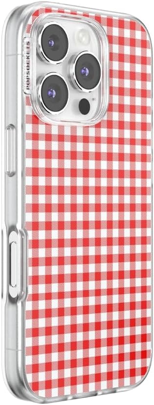 image:imagePopSockets iPhone 16 Phone Case with MagSafe Wireless Charging Compatible Checkered Blush GinghamRed Gingham
