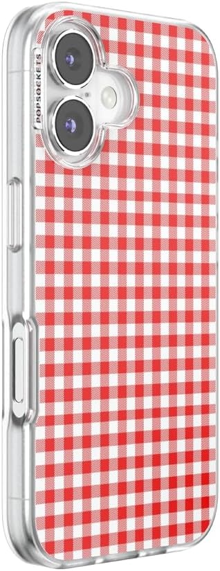 image:imagePopSockets iPhone 16 Phone Case with MagSafe Wireless Charging Compatible Checkered Blush GinghamRed Gingham