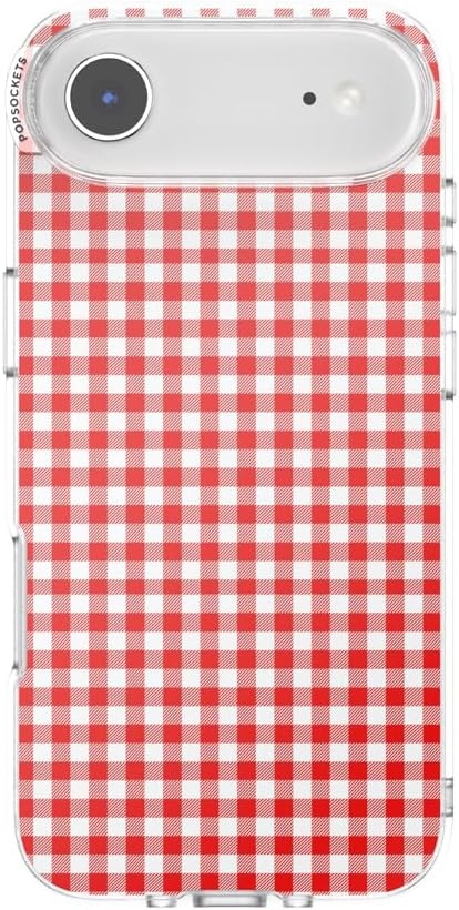 image:imagePopSockets iPhone 16 Phone Case with MagSafe Wireless Charging Compatible Checkered Blush GinghamRed Gingham