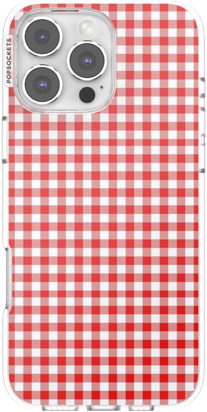 image:imagePopSockets iPhone 16 Phone Case with MagSafe Wireless Charging Compatible Checkered Blush GinghamRed Gingham