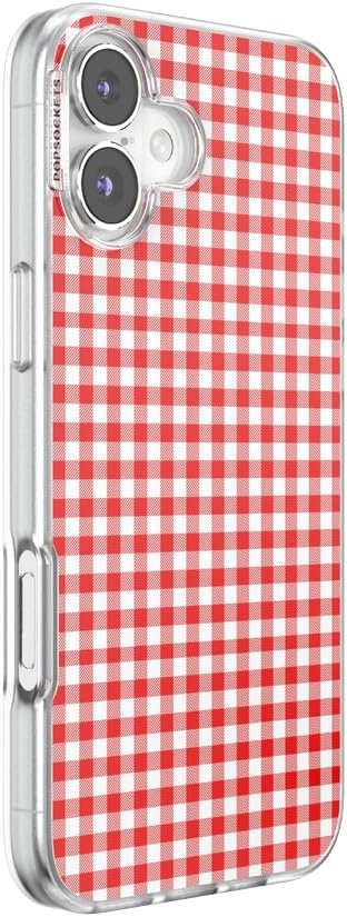 image:imagePopSockets iPhone 16 Phone Case with MagSafe Wireless Charging Compatible Checkered Blush GinghamRed Gingham