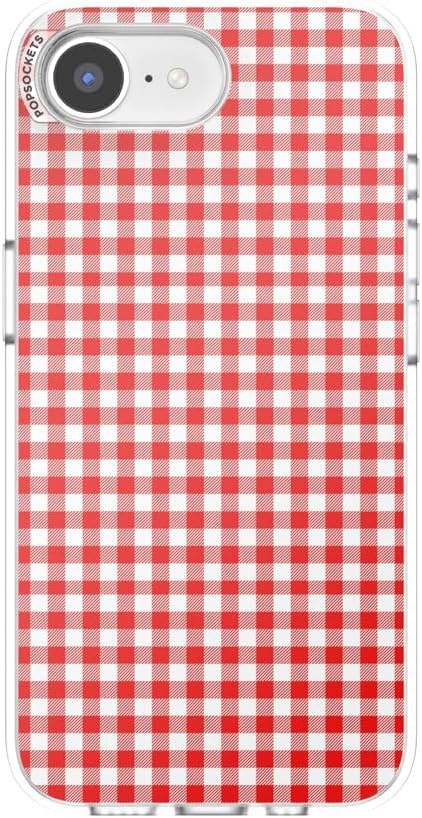 image:imagePopSockets iPhone 16 Phone Case with MagSafe Wireless Charging Compatible Checkered Blush GinghamRed Gingham