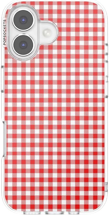 image:imagePopSockets iPhone 16 Phone Case with MagSafe Wireless Charging Compatible Checkered Blush GinghamRed Gingham