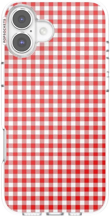 image:imagePopSockets iPhone 16 Phone Case with MagSafe Wireless Charging Compatible Checkered Blush GinghamRed Gingham