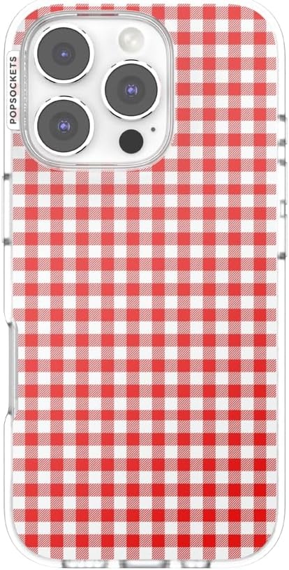 image:imagePopSockets iPhone 16 Phone Case with MagSafe Wireless Charging Compatible Checkered Blush GinghamRed Gingham