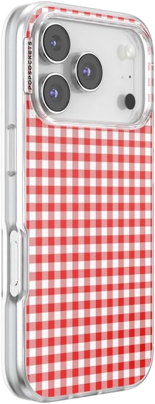 image:imagePopSockets iPhone 16 Phone Case with MagSafe Wireless Charging Compatible Checkered Blush GinghamRed Gingham