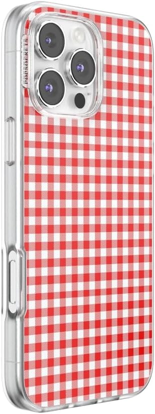 image:imagePopSockets iPhone 16 Phone Case with MagSafe Wireless Charging Compatible Checkered Blush GinghamRed Gingham