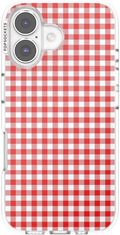 image:imagePopSockets iPhone 16 Phone Case with MagSafe Wireless Charging Compatible Checkered Blush GinghamRed Gingham