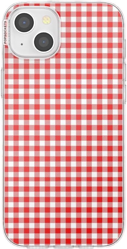 image:imagePopSockets iPhone 16 Phone Case with MagSafe Wireless Charging Compatible Checkered Blush GinghamRed Gingham