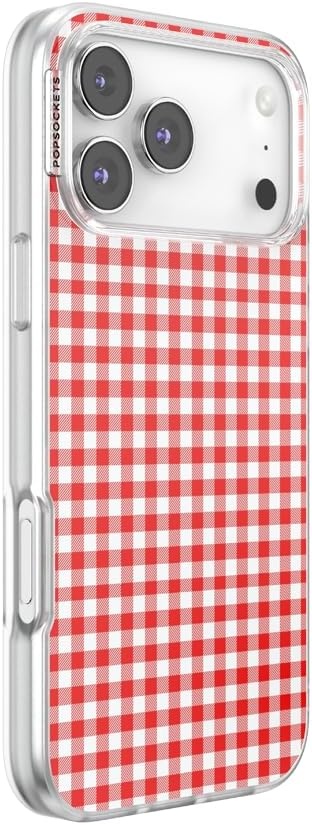 image:imagePopSockets iPhone 16 Phone Case with MagSafe Wireless Charging Compatible Checkered Blush GinghamRed Gingham