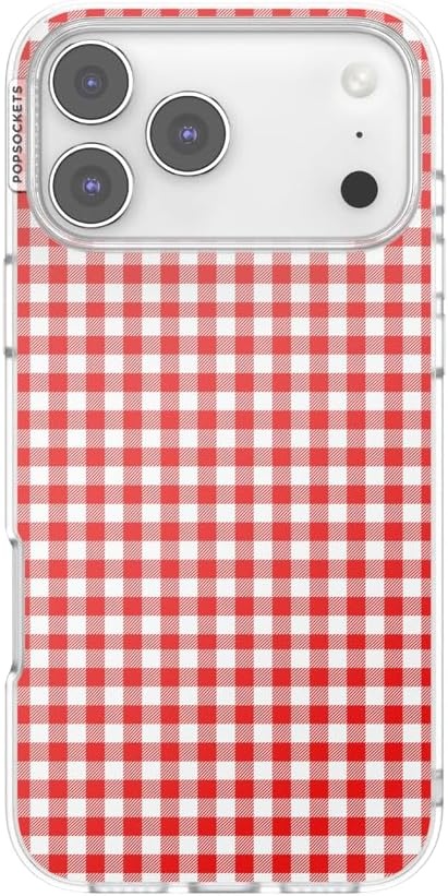 image:imagePopSockets iPhone 16 Phone Case with MagSafe Wireless Charging Compatible Checkered Blush GinghamRed Gingham