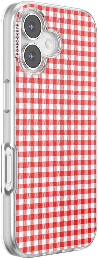 image:imagePopSockets iPhone 16 Phone Case with MagSafe Wireless Charging Compatible Checkered Blush GinghamRed Gingham