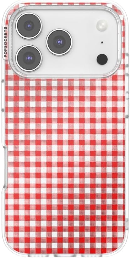 image:imagePopSockets iPhone 16 Phone Case with MagSafe Wireless Charging Compatible Checkered Blush GinghamRed Gingham