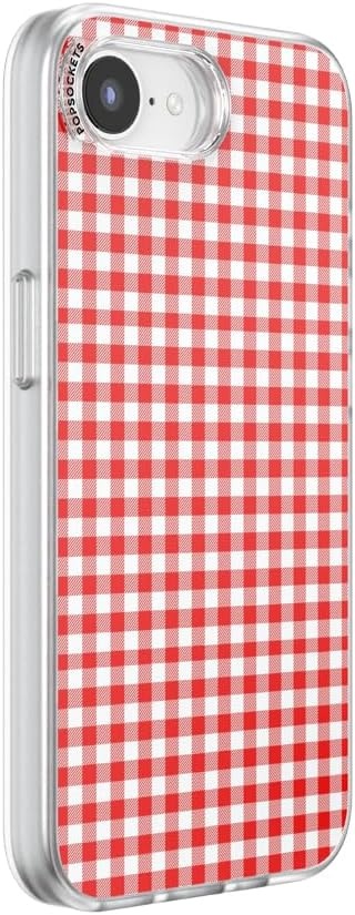 image:imagePopSockets iPhone 16 Phone Case with MagSafe Wireless Charging Compatible Checkered Blush GinghamRed Gingham