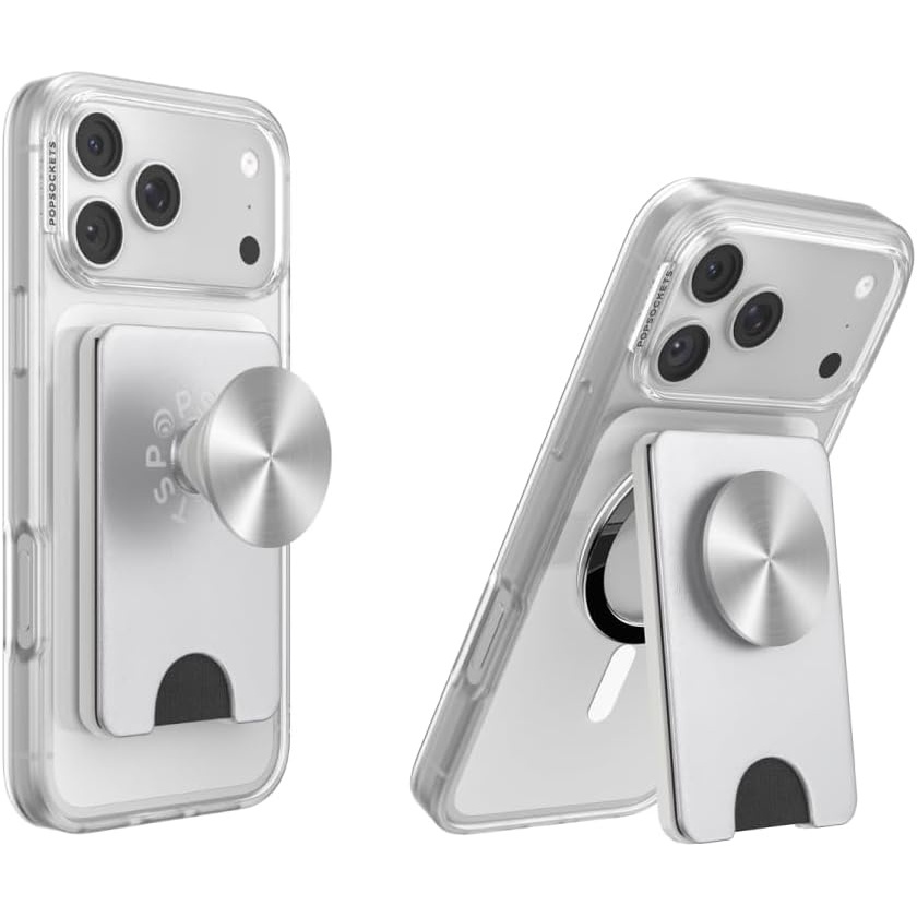 image:imagePopSockets KickOut Wallet for MagSafe Adjustable Kickstand Magnetic Stand Silver Silver Radial