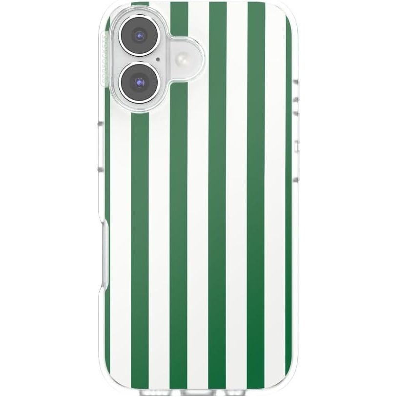 image:imagePopSockets iPhone 16 Phone Case with MagSafe Wireless Charging Compatible Checkered Blush GinghamClub Stripe Green